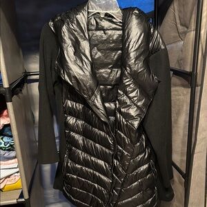 Calvin Klein Black Puffer Jacket with Glossy Finish and Stand-Up Collar